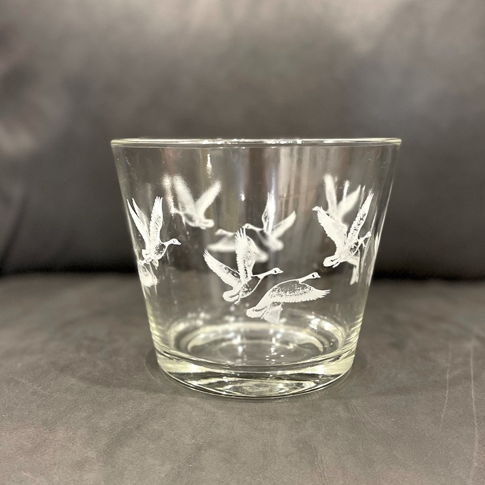 Clear Glass Wine Ice Bucket with White Bird Goose Design VINTAGE - Picture 1 of 2